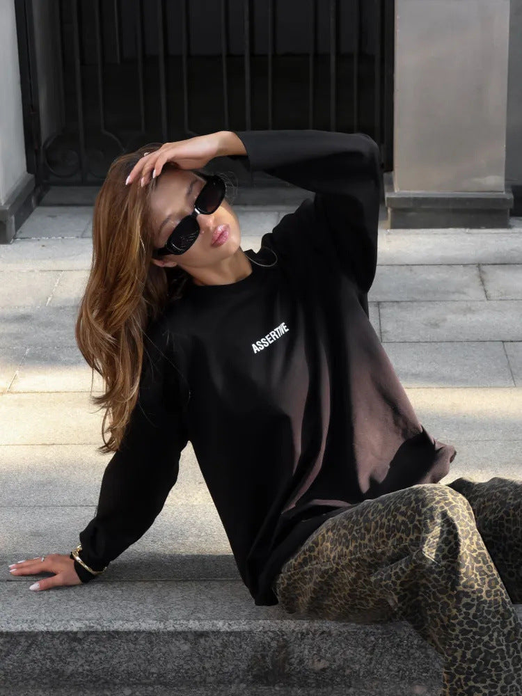 Damen lässiges Sweatshirt mit modernem Schriftzug und Oversize-Schnitt R&B
