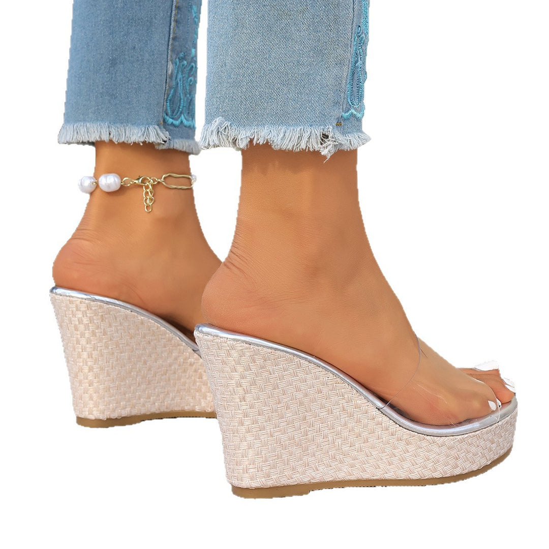 Damen Wedge-Sandalen mit transparentem Riemen und luxuriösem Kork-Design R&B