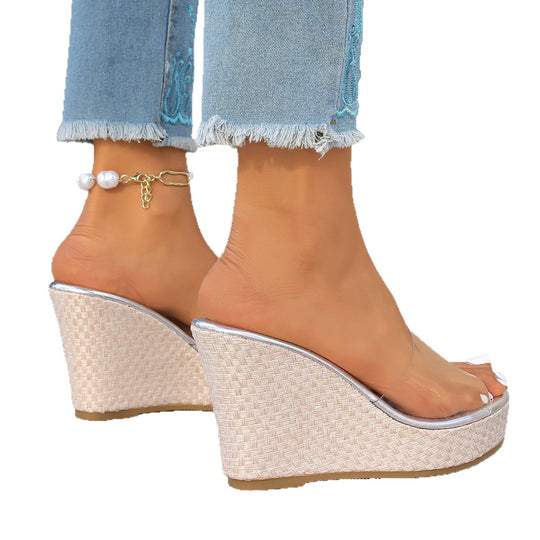 Damen Wedge-Sandalen mit transparentem Riemen und luxuriösem Kork-Design R&B