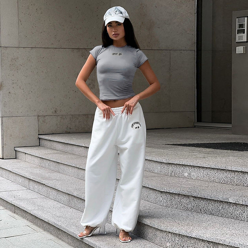 Damen Sportliches Set mit Figurbetontem Oberteil und weitem Hosen R&B