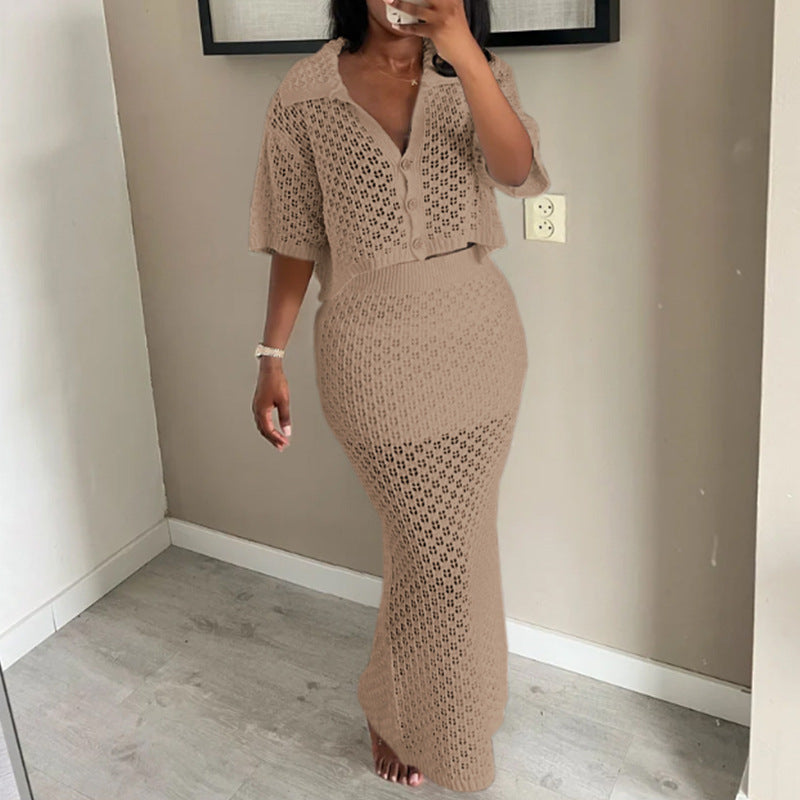 Damen gehäkeltes Crop-Top und Maxi-Rock Set R&B