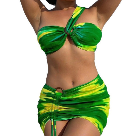 Damen Bikini-Set mit asymmetrischem Oberteil und raffiniertem Wickeldesign R&B