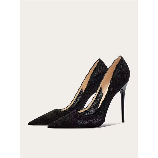 Damen elegante Slingback-Pumps mit zarter Spitzenverzierung R&B