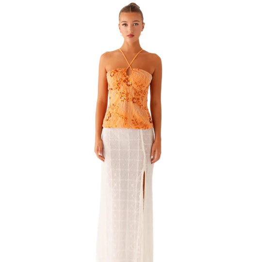 Damen Glitzerndes Bustier-Oberteil mit floralem Design und funkelnden Applikationen R&B