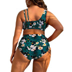 Damen Hochgeschnittenes Floral-Bikini-Set mit Wickeloberteil R&B
