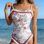 Damen Eleganter einteiliger Badeanzug mit Rüschen R&B