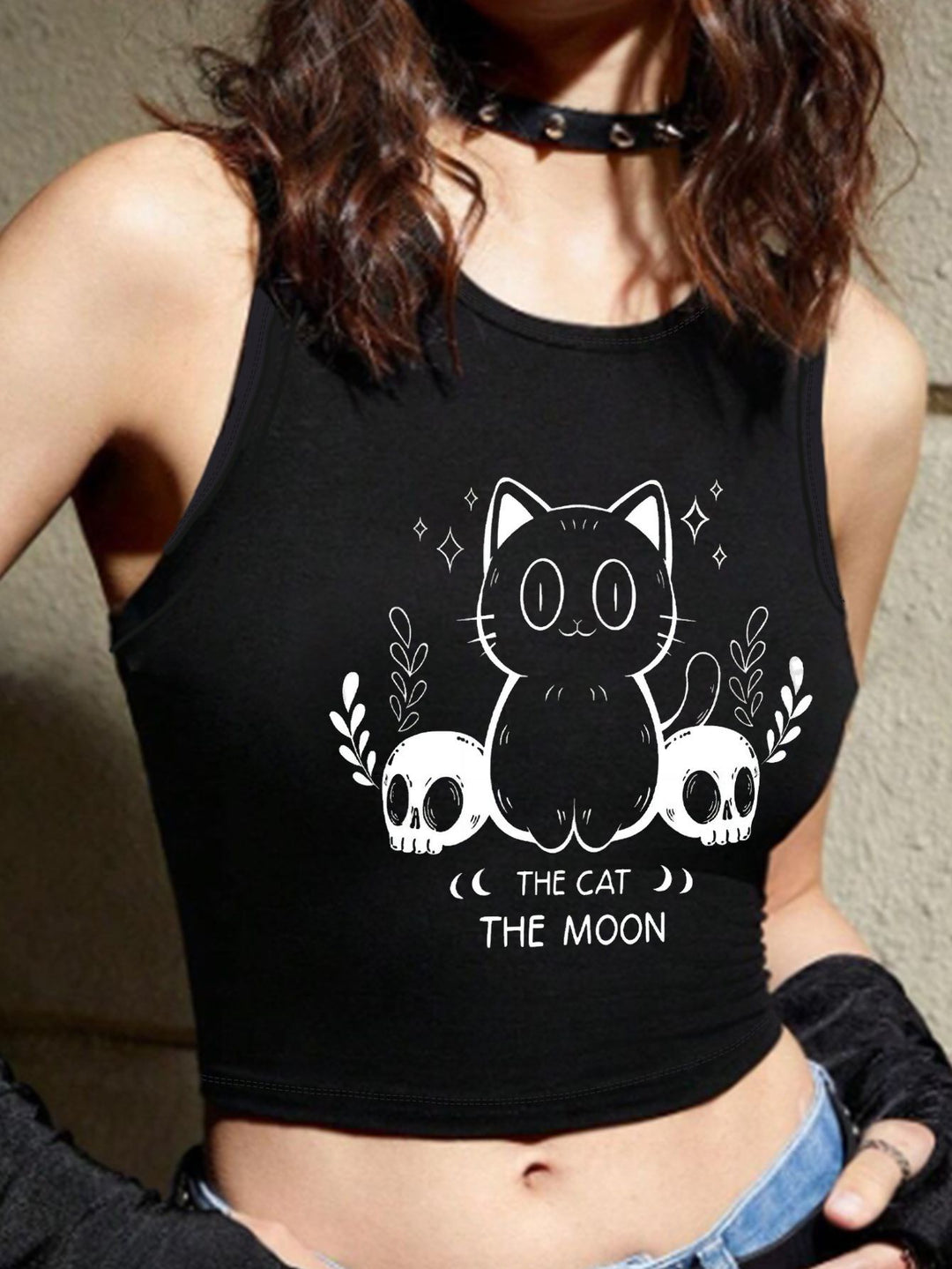 Damen Crop-Top mit modernem Grafikdruck und trendiger Schnalle R&B
