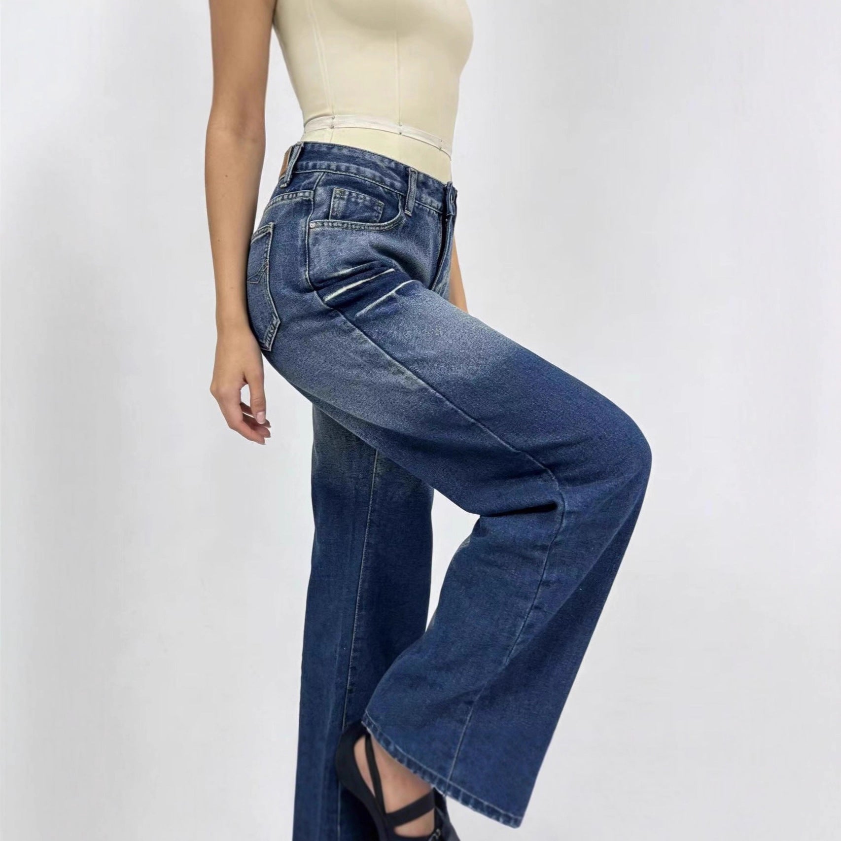 Damen Weite High-Waist Jeans mit Farbverlauf