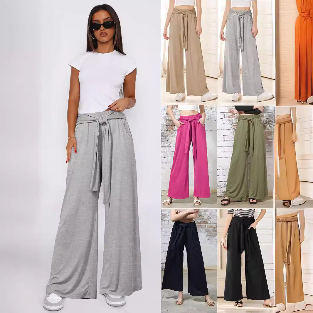 Damen Weit geschnittene Palazzo-Hose mit Bindegürtel