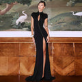 Damen Elegantes Maxikleid mit länglichem Reißverschluss und hohem Schlitz R&B