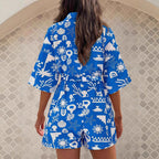 Damen Leichte Kurzarm-Bluse mit Bindegürtel