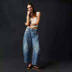 Damen Oversized Jeans im lässigen Schnitt mit modischen Details R&B