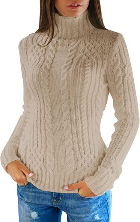 Damen Strickpullover mit hochgeschlossenem Kragen und Zopfmuster R&B