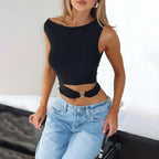 Damen Figurbetontes Crop-Top mit schickem Ringdetail R&B