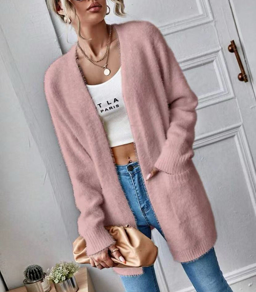 Damen Flauschiger Offener Cardigan aus weichem Material R&B