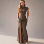 Damen Elegantes Maxikleid mit Drapierung und asymmetrischem Saum R&B