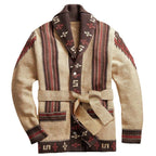 Damen Strickjacke mit kunstvollem Muster und exklusivem Gürtel R&B