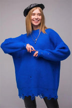 Damen Oversized Strickpullover mit einzigartigem Lochmuster und Rippenstruktur R&B