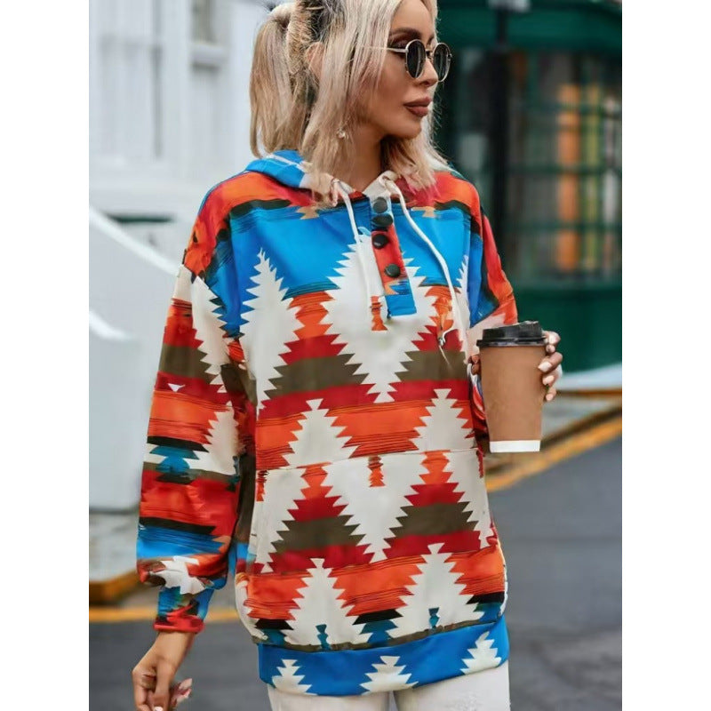 Damen Relaxed Fit Bohemian Grafik Hoodie R&B
