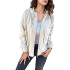 Damen lässige Cordjacke im modernen Stil mit Reißverschluss und praktischem Kragen R&B