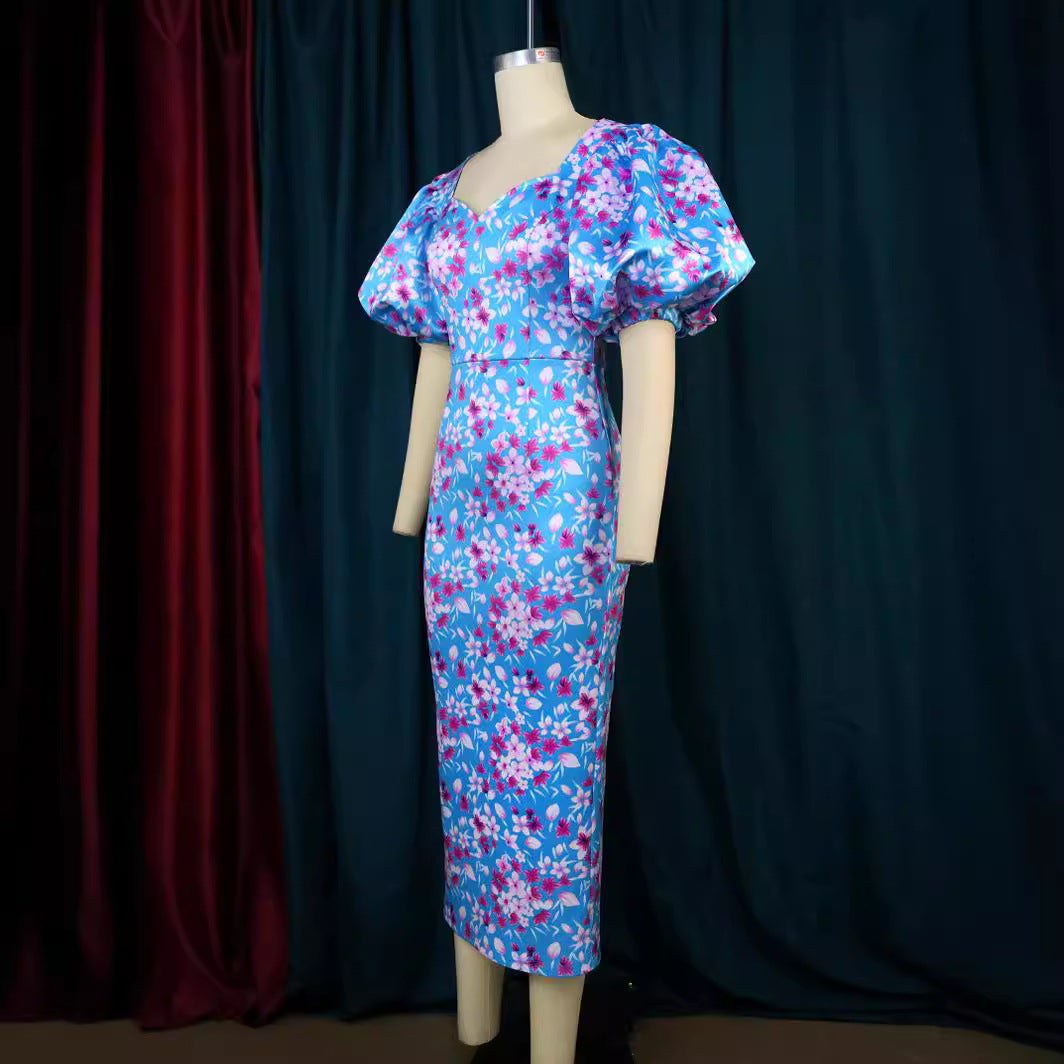 Damen Elegantes Kleid mit voluminösen Puffärmeln und floralem Muster R&B