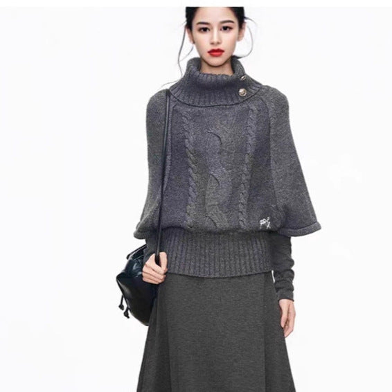 Damen Strickkleid mit voluminösen Ärmeln und elegantem Rollkragen R&B