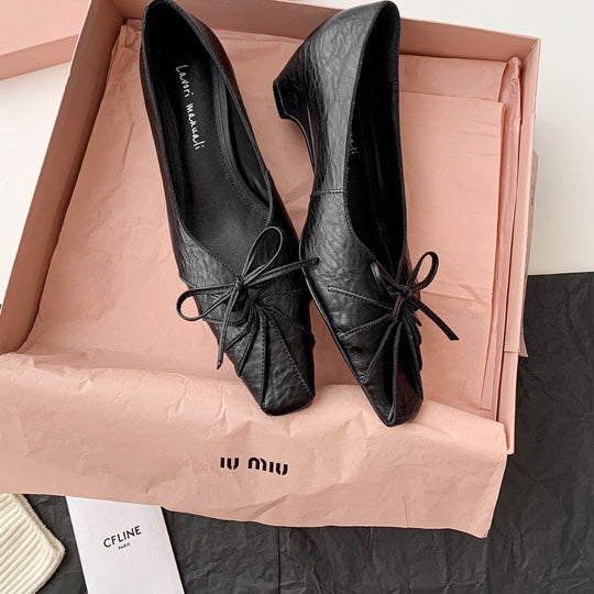 Damen elegante Ballerina-Schuhe mit modischem Schleifendetail und komfortablem Blockabsatz R&B