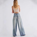 Damen Weite Denim-Hose mit fransigem Saum und hohen Schnitt R&B
