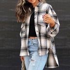 Damen Kariertes Oversized-Hemd im lässigen Stil R&B