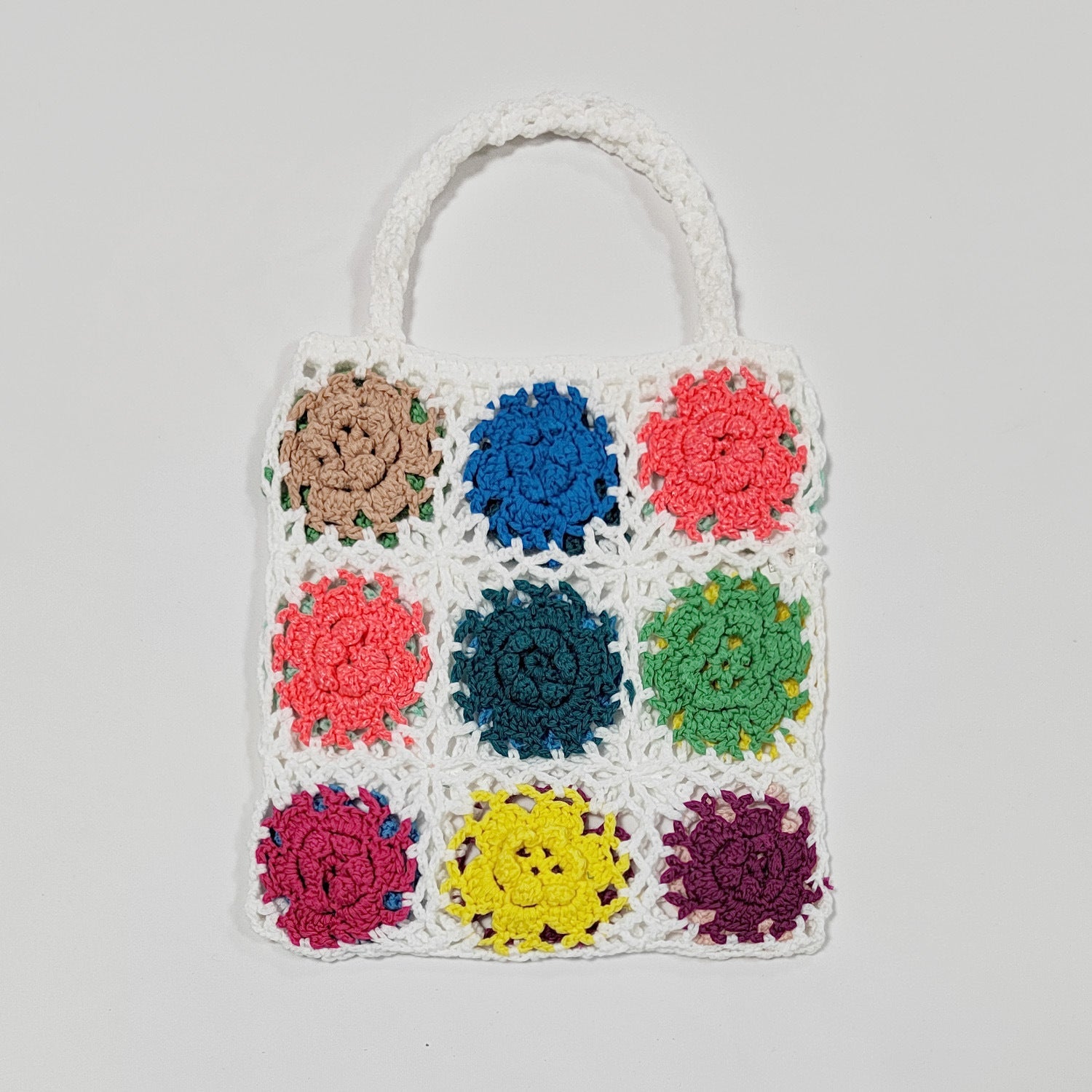 Damen gehäkelte Handtasche mit buntem Blumenmuster R&B