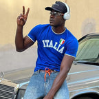 Herren sportliches T-Shirt mit Italia-Motiv und kontrastierenden Akzenten R&B