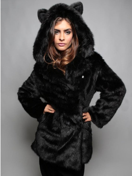 Damen Kuscheljacke mit Tiermotiv und Kapuze