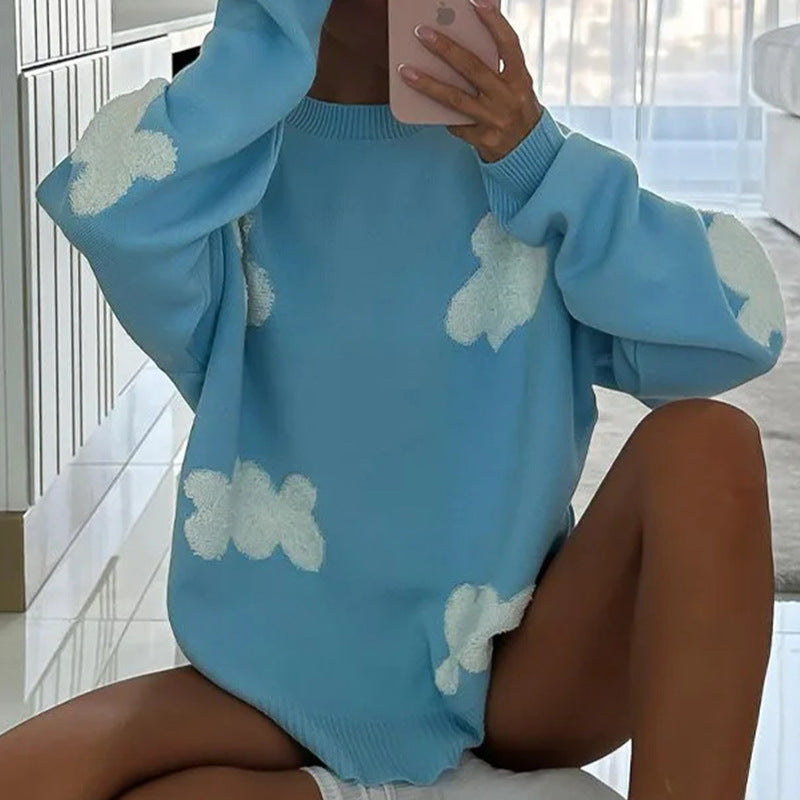Damen lässiger Pullover mit wolkenartigen Mustern R&B