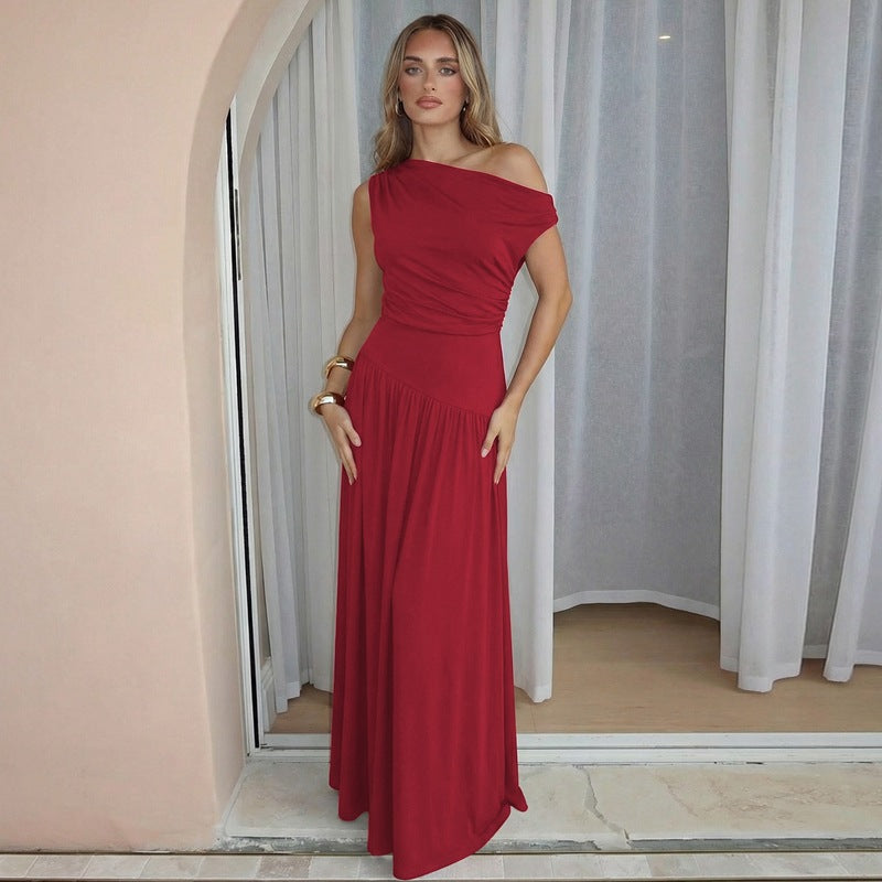 Damen Langarm Maxikleid mit asymmetrischem Schnitt und komfortablem Taillenbereich R&B