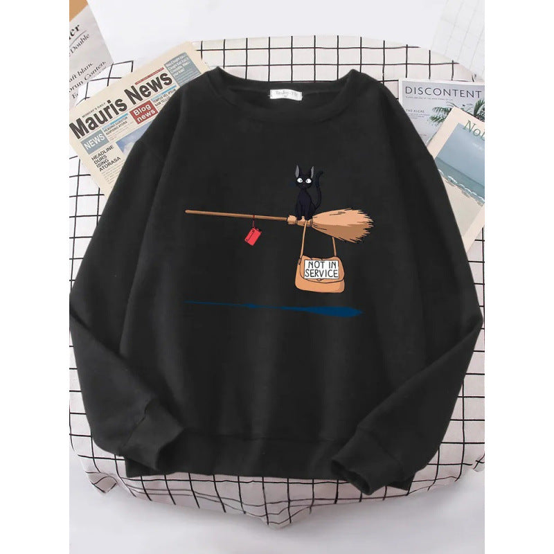 Damen Sweatshirt mit kreativem Katzenmotiv R&B