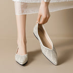 Damen Ballerinas mit glamourösem Strassdesign und elegantem Spitzenverschluss
