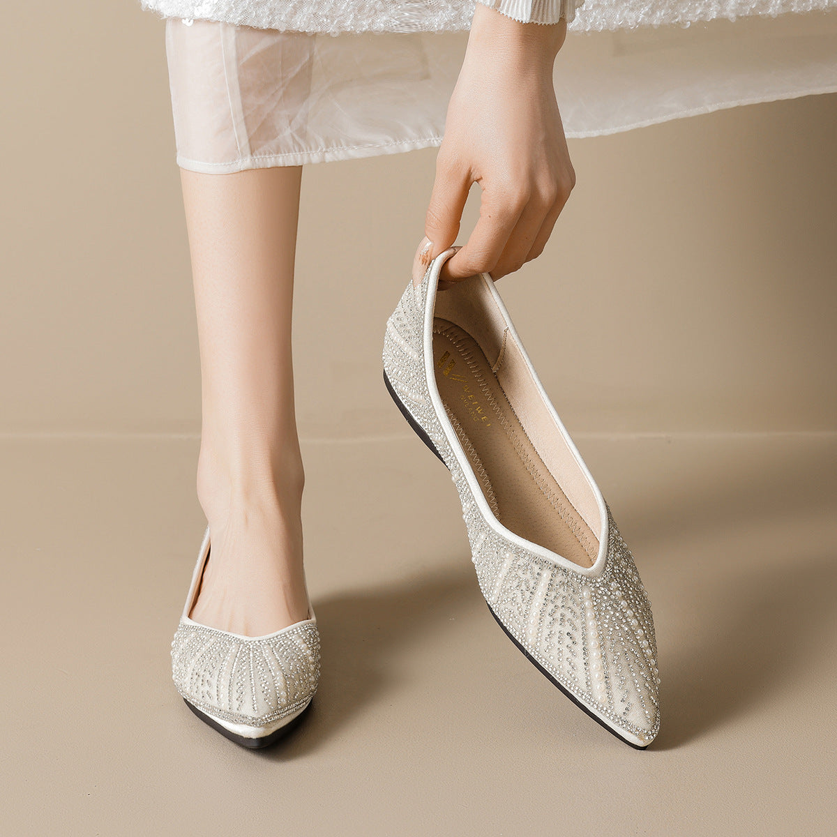 Damen Ballerinas mit glamourösem Strassdesign und elegantem Spitzenverschluss