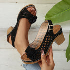 Damen elegante Plateau-Sandalen mit floralem Dekor R&B
