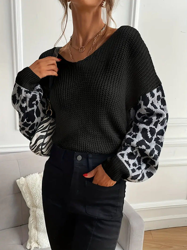Damen modischer Pullover mit lässiger Weave-Optik und tierischem Muster R&B
