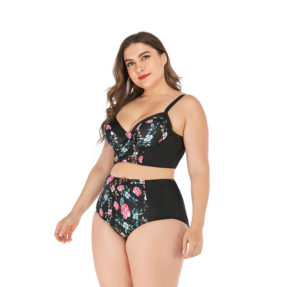 Damen Hochtailliertes Bikini-Set mit floralem Oberteil und unterstützendem Schnitt R&B