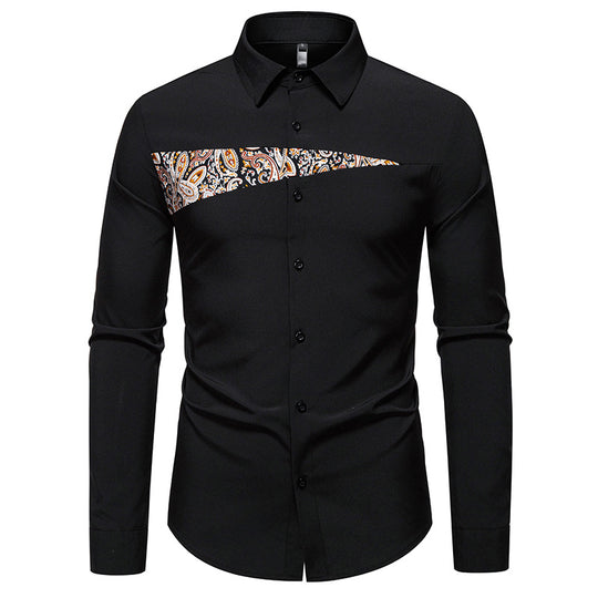 Herren modisches Langarmhemd mit asymmetrischem Muster R&B