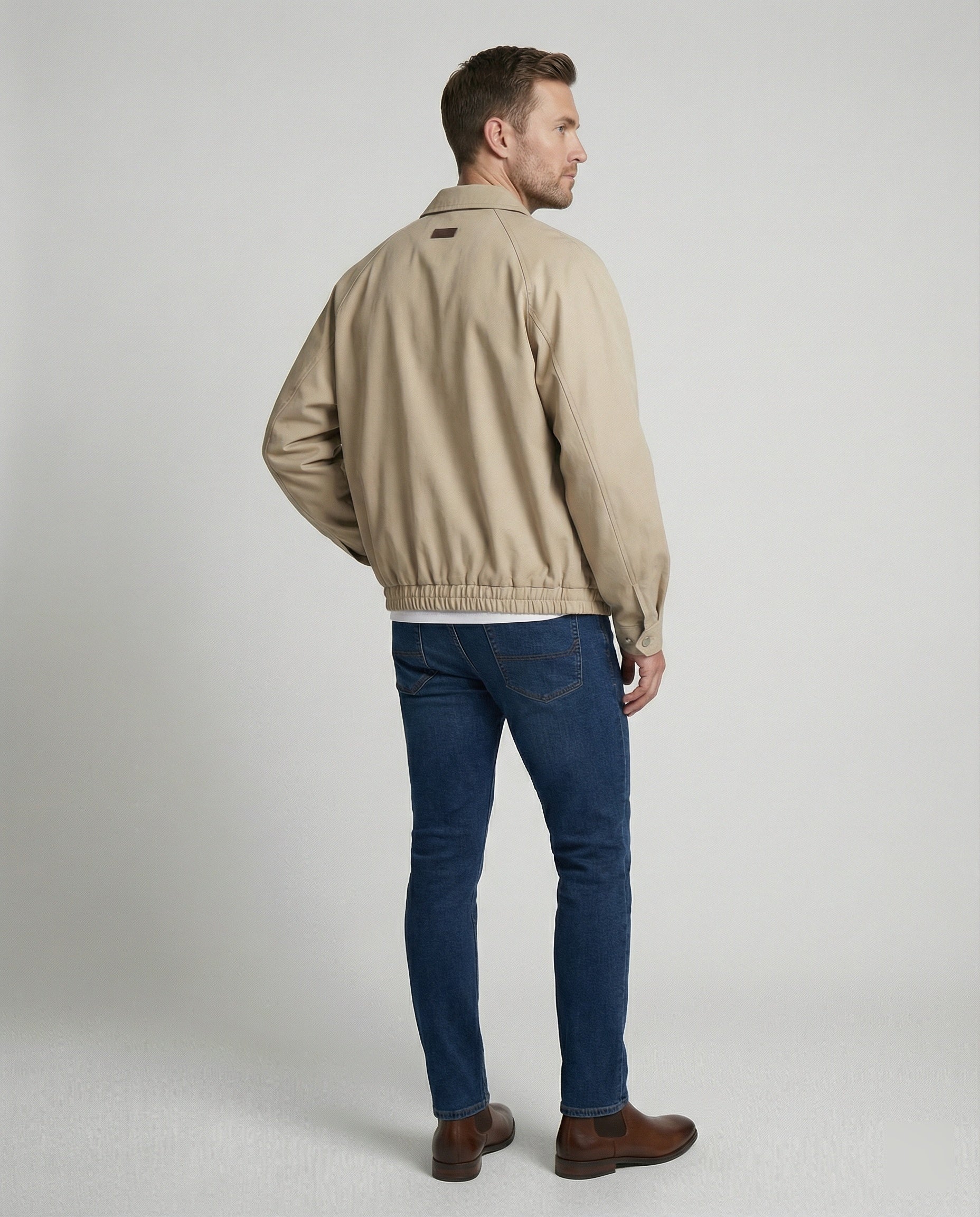 Herren weit geschnittene Harrington-Jacke mit Reißverschluss und Hemdkragen R&B