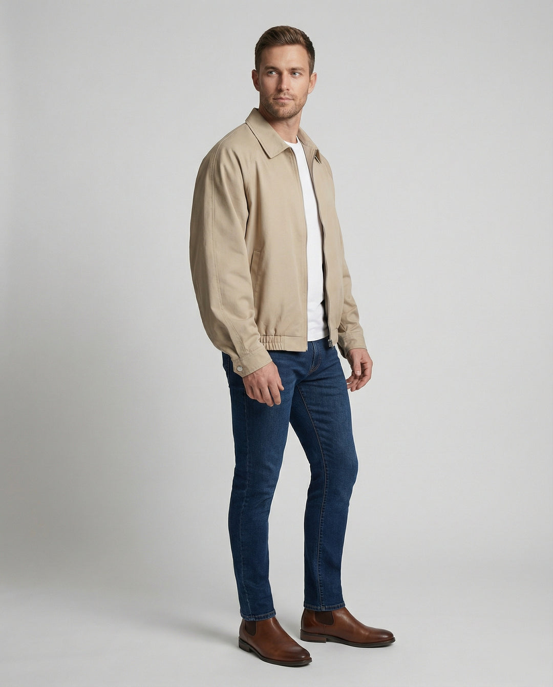 Herren weit geschnittene Harrington-Jacke mit Reißverschluss und Hemdkragen R&B