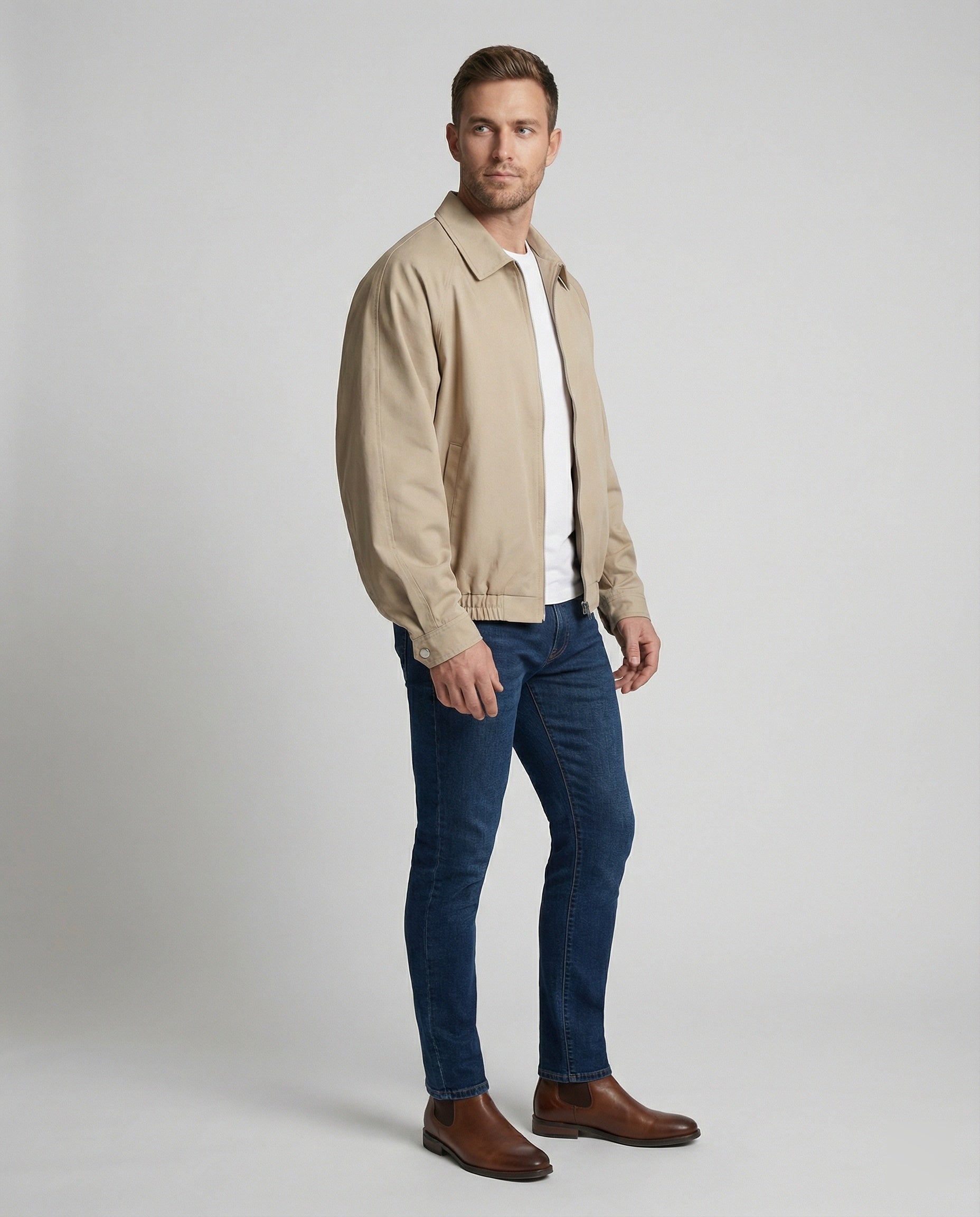Herren weit geschnittene Harrington-Jacke mit Reißverschluss und Hemdkragen R&B