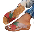 Damen Komfortable Zehentrenner-Sandalen mit modischen Blätterapplikationen R&B