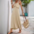 Damen Maxi-Kleid mit Rüschendesign und verstellbaren Trägern R&B