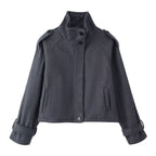 Damen nan kurze Wolljacke mit Stehkragen, Schulterklappen, verdeckter Knopfleiste und verstellbaren Manschetten R&B