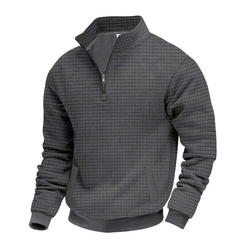 Herren Sweatshirt mit halbem Reißverschluss und strukturiertem Design R&B