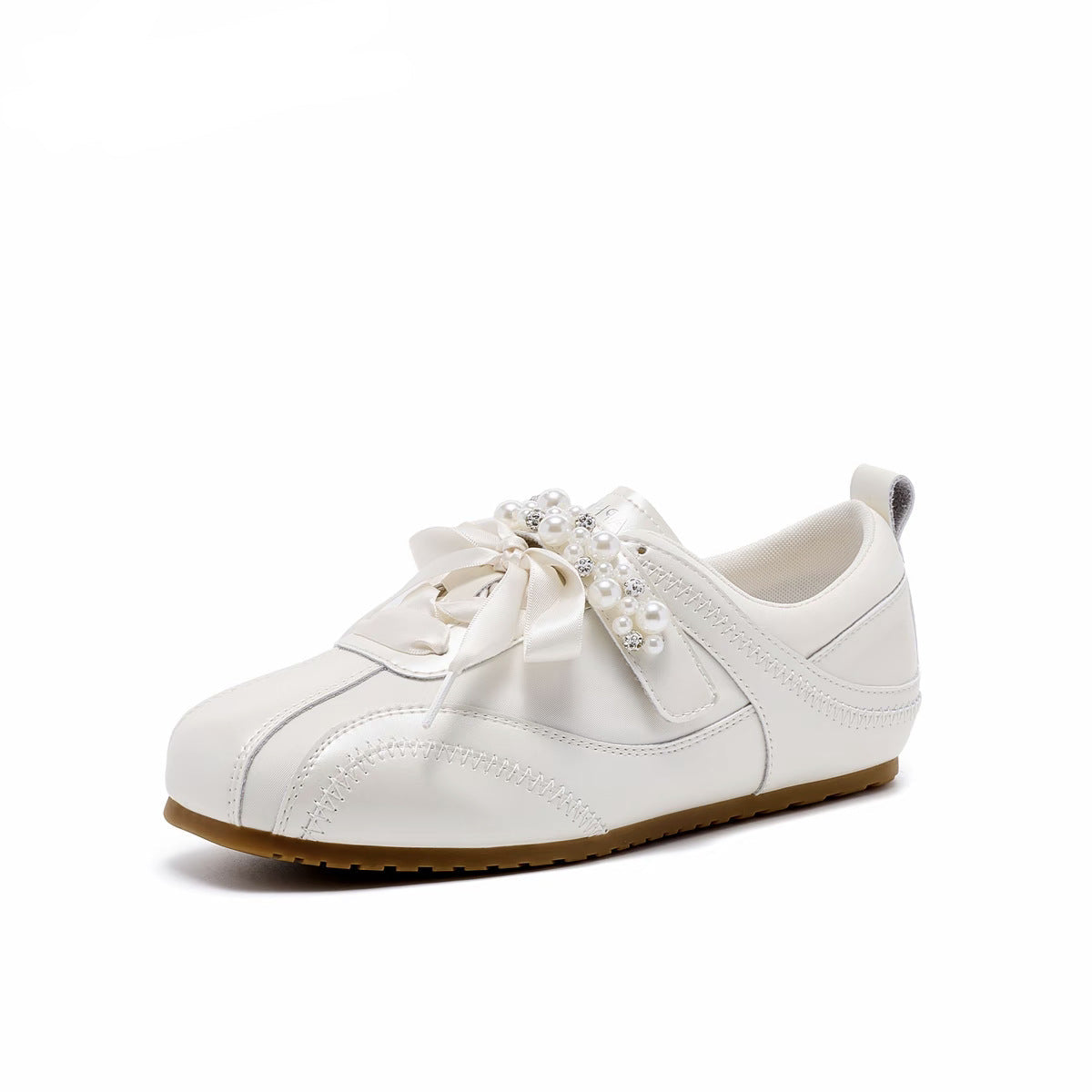 Damen flache Sneakers mit eleganter Perlenschmuck-Applikation R&B