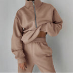 Damen Lässiger Oversized-Hoodie und Jogginghose Set mit Praktischem Reißverschluss R&B